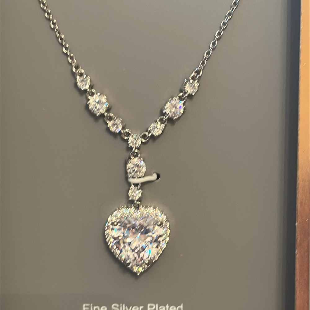 Believe by brilliance Silver Plated Heart Necklace with Cubic Zirconia 18"+2"